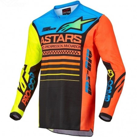 Μπλούζα Off Road-MX-Motocross Alpinestars Racer Compass Black Yellow-Fluo Coral